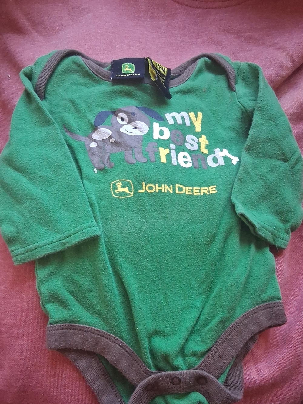John Deere Green Baby One-Piece with Puppy Graphic